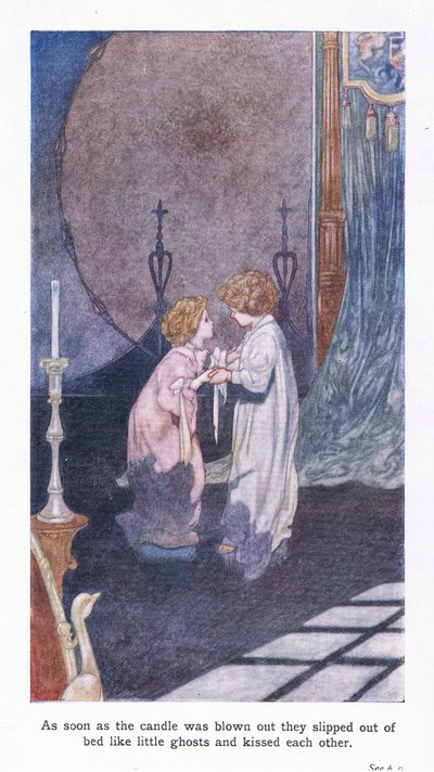As soon as the candle was blown out, they slipped out of bed, like little ghosts and kissed each other by Sir John Charles Robinson